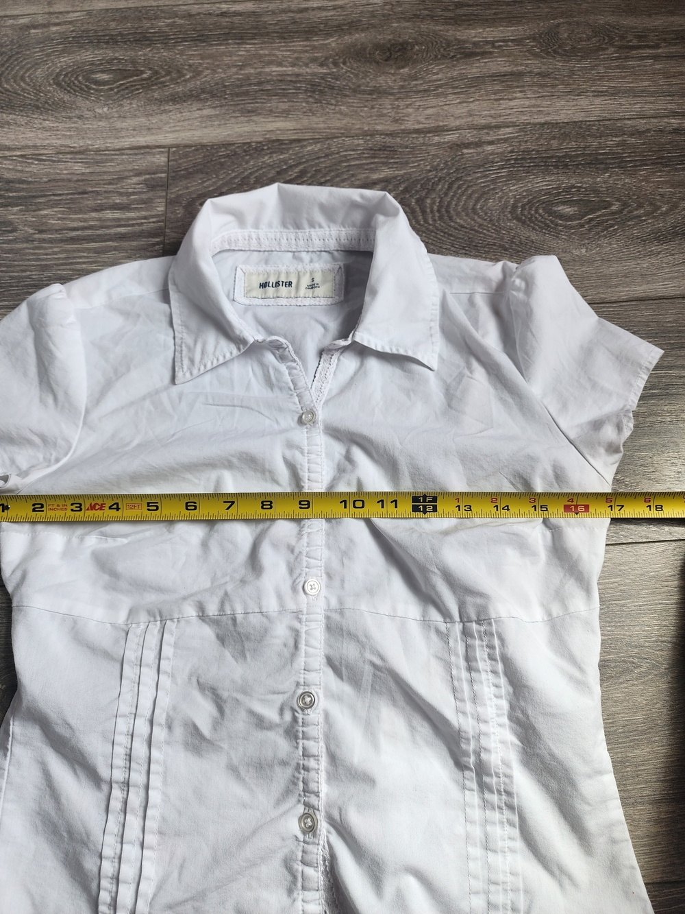 White Short-Sleeve Fitted Button-Front Shirt Small Y2k Coquette Academia - Picture 3 of 6